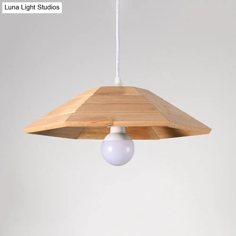 Simple Wooden Flare Pendant Ceiling Light - 1-Light Beige Hanging Lamp Kit