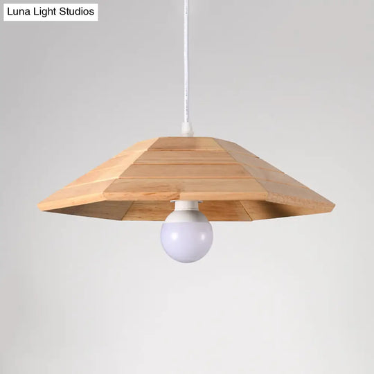 Simple Wooden Flare Pendant Ceiling Light - 1-Light Beige Hanging Lamp Kit