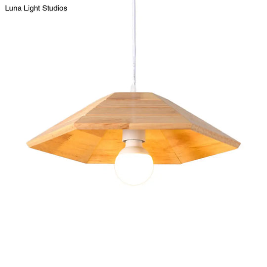 Flare Pendant Ceiling Light: Ridged Wooden Hanging Lamp Kit In Beige - 1-Light Over Table