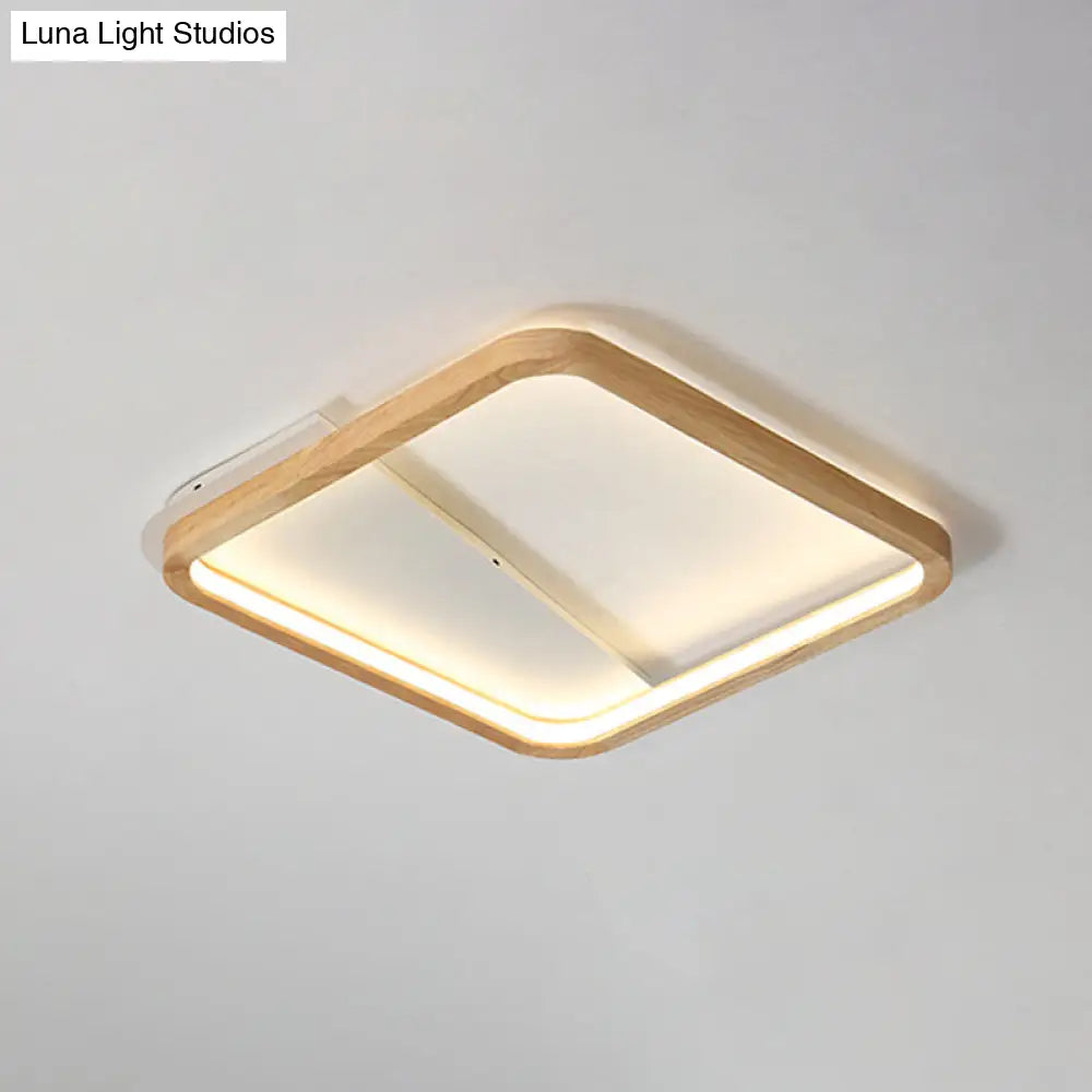 Simple Wooden Rectangular Led Flush Mount Ceiling Light - 13’/17’/21’ Wide