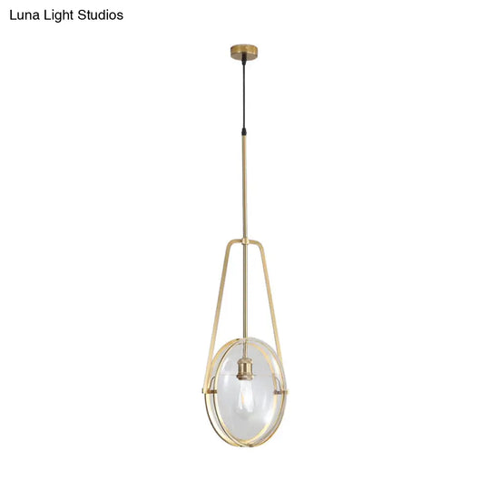 Simplicity 1-Head Clear Glass Drop Pendant Light For Dining Room - Gold Elliptical Hanging Ceiling