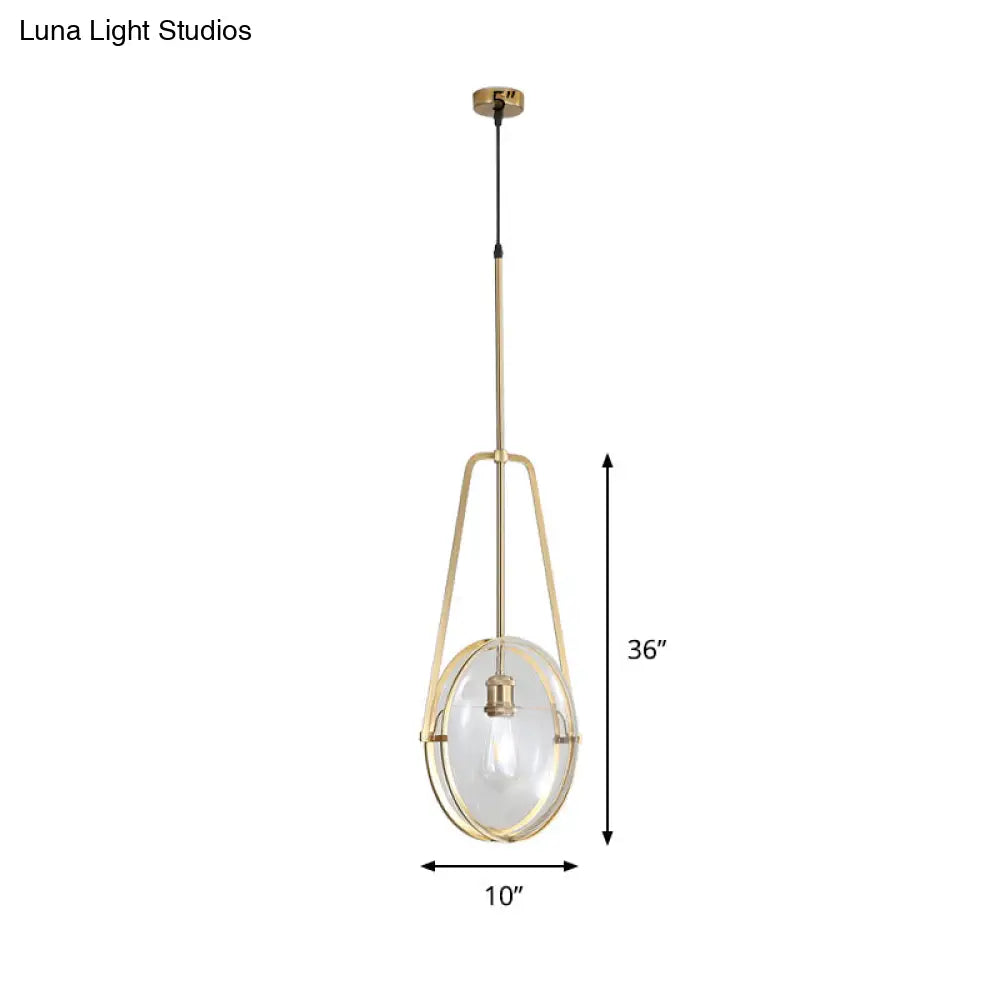 Simplicity 1-Head Clear Glass Drop Pendant Light For Dining Room - Gold Elliptical Hanging Ceiling