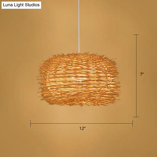 Simplicity 1-Light Bamboo Suspension Pendant: Handcrafted Wood Lighting Fixture For Restaurants