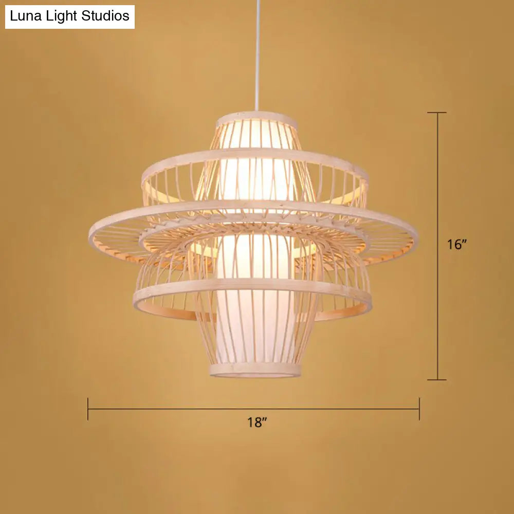 Simplicity 1-Light Bamboo Suspension Pendant: Handcrafted Wood Lighting Fixture For Restaurants