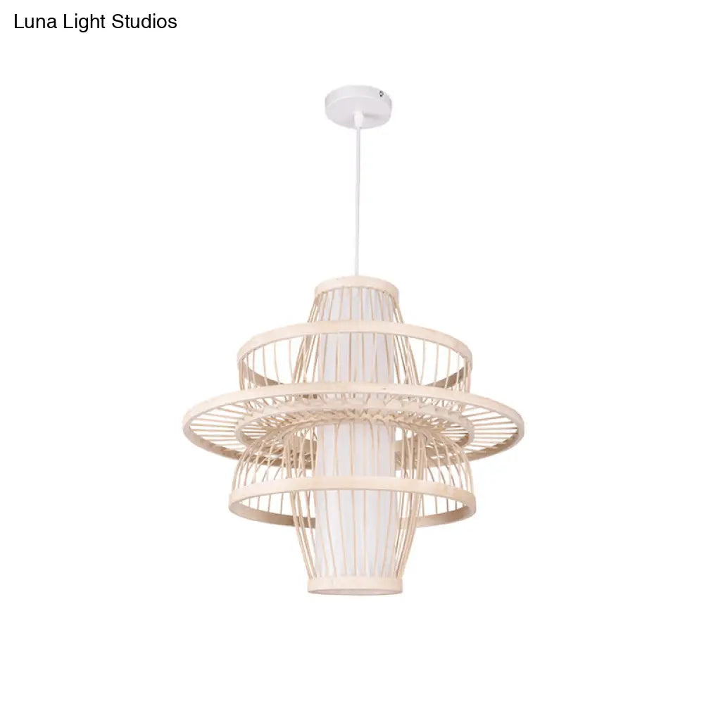 Simplicity 1-Light Bamboo Suspension Pendant: Handcrafted Wood Lighting Fixture For Restaurants