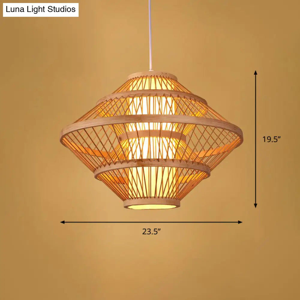 Simplicity 1-Light Bamboo Suspension Pendant: Handcrafted Wood Lighting Fixture For Restaurants