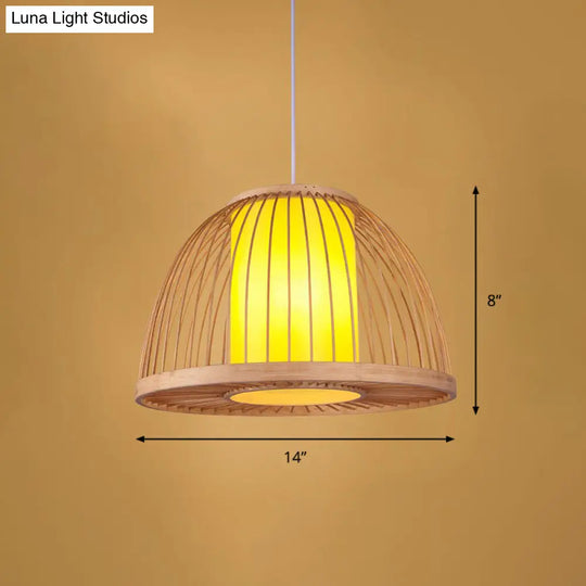 Simplicity 1-Light Bamboo Suspension Pendant: Handcrafted Wood Lighting Fixture For Restaurants