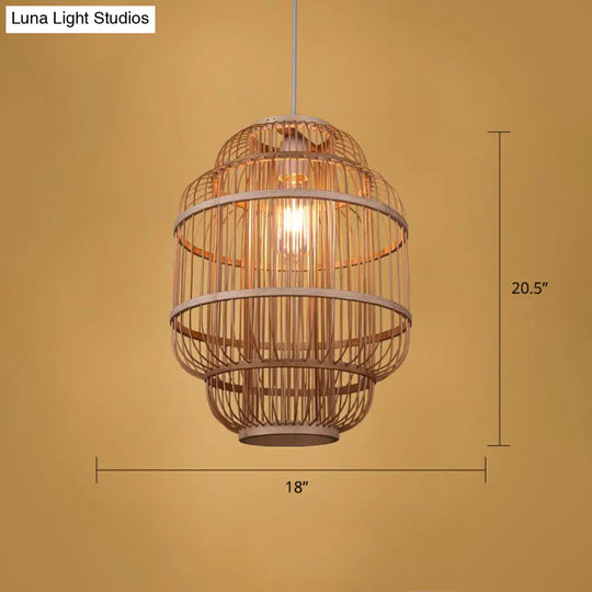 Simplicity 1-Light Bamboo Suspension Pendant: Handcrafted Wood Lighting Fixture For Restaurants