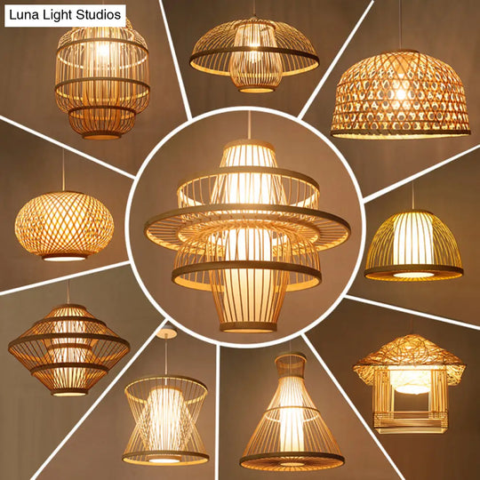 Simplicity 1-Light Bamboo Suspension Pendant: Handcrafted Wood Lighting Fixture For Restaurants