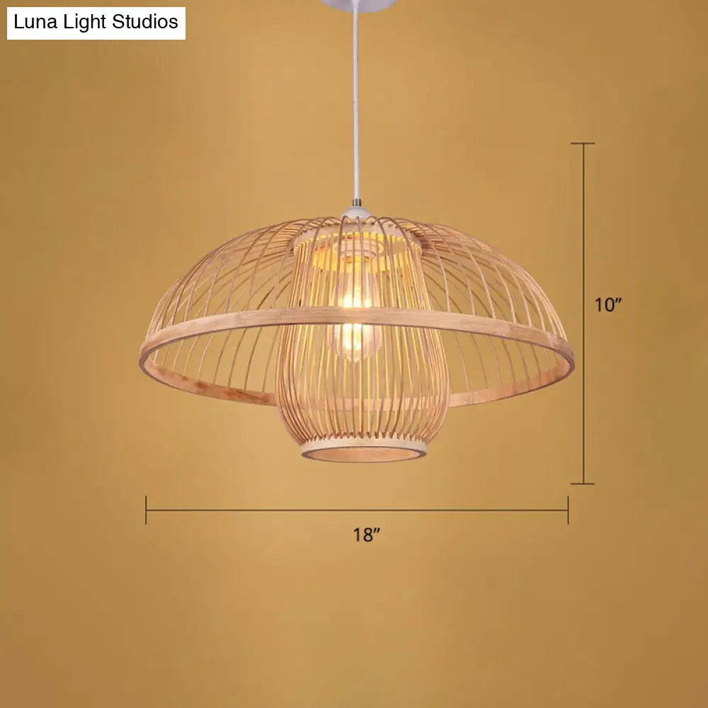 Simplicity 1-Light Bamboo Suspension Pendant: Handcrafted Wood Lighting Fixture For Restaurants