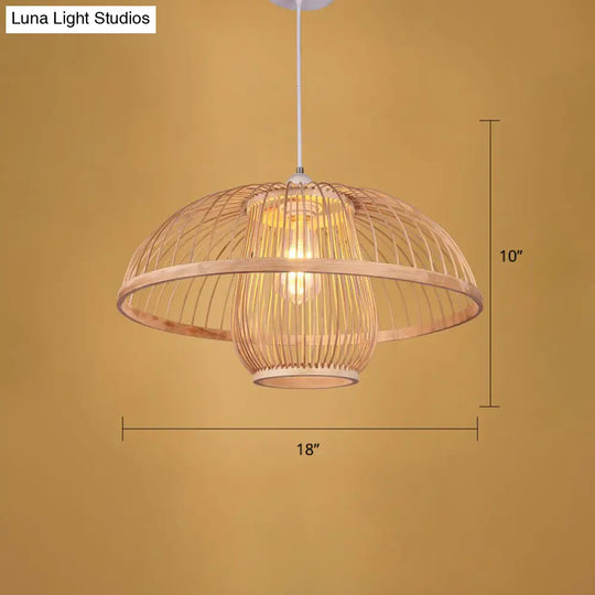 Simplicity 1-Light Bamboo Suspension Pendant: Handcrafted Wood Lighting Fixture For Restaurants