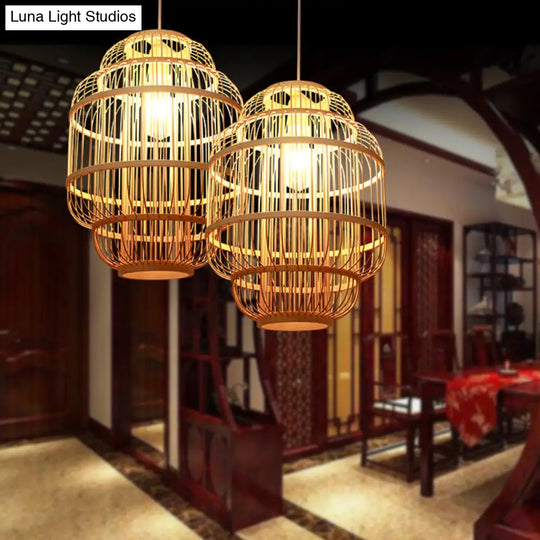 Simplicity 1-Light Bamboo Suspension Pendant: Handcrafted Wood Lighting Fixture For Restaurants