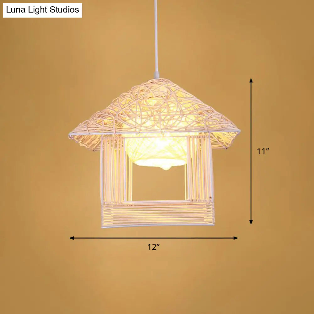 Simplicity 1-Light Bamboo Suspension Pendant: Handcrafted Wood Lighting Fixture For Restaurants