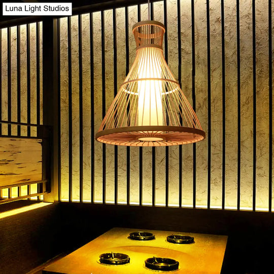 Simplicity 1-Light Bamboo Suspension Pendant: Handcrafted Wood Lighting Fixture For Restaurants