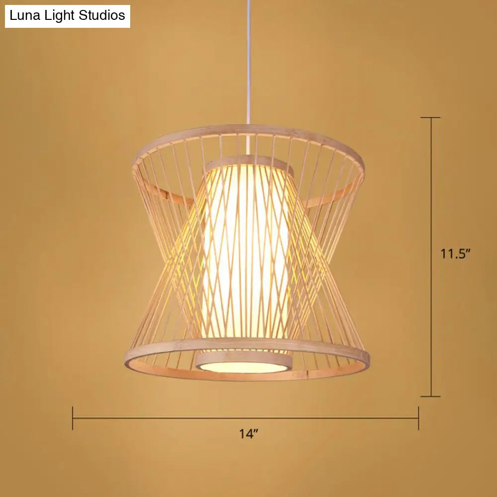 Simplicity 1-Light Bamboo Suspension Pendant: Handcrafted Wood Lighting Fixture For Restaurants