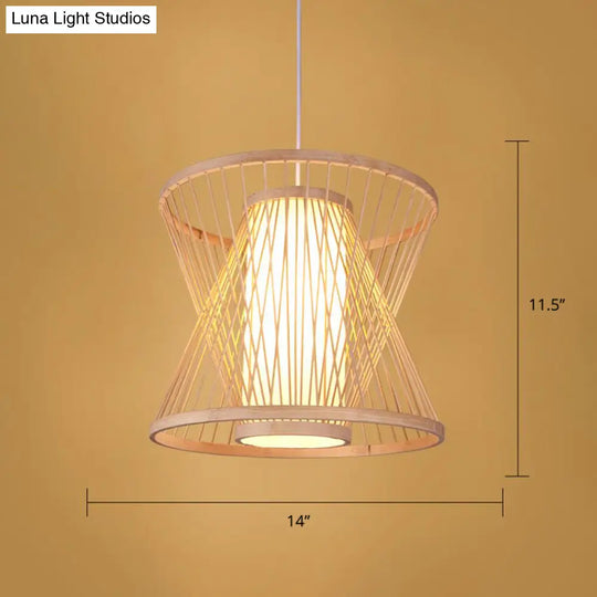 Simplicity 1-Light Bamboo Suspension Pendant: Handcrafted Wood Lighting Fixture For Restaurants