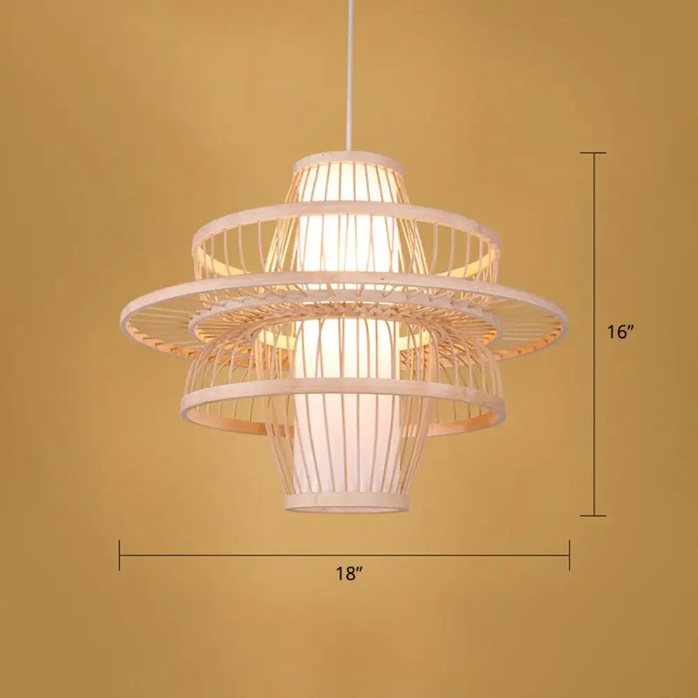 Simplicity 1-Light Bamboo Suspension Pendant: Handcrafted Wood Lighting Fixture For Restaurants / A