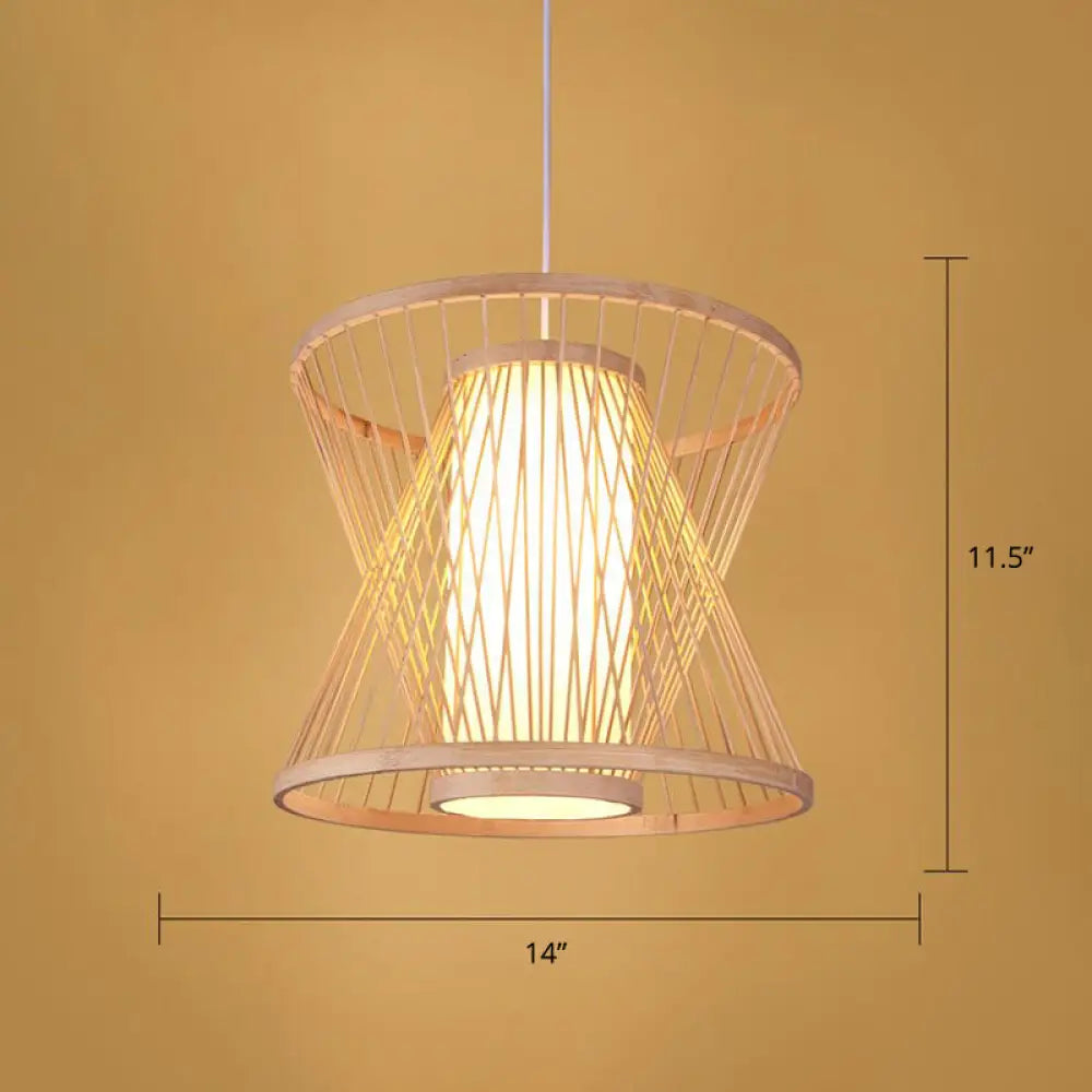 Simplicity 1-Light Bamboo Suspension Pendant: Handcrafted Wood Lighting Fixture For Restaurants / B