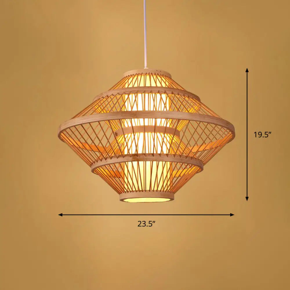 Simplicity 1-Light Bamboo Suspension Pendant: Handcrafted Wood Lighting Fixture For Restaurants / C