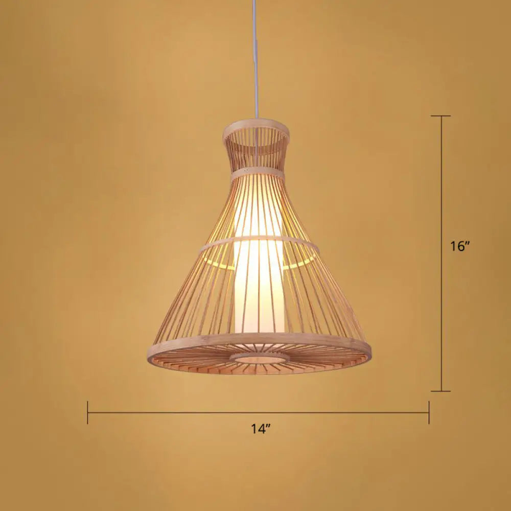 Simplicity 1-Light Bamboo Suspension Pendant: Handcrafted Wood Lighting Fixture For Restaurants / D