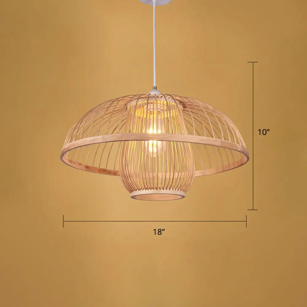 Simplicity 1-Light Bamboo Suspension Pendant: Handcrafted Wood Lighting Fixture For Restaurants / E