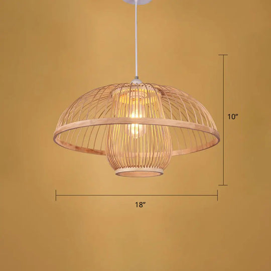 Simplicity 1-Light Bamboo Suspension Pendant: Handcrafted Wood Lighting Fixture For Restaurants / E