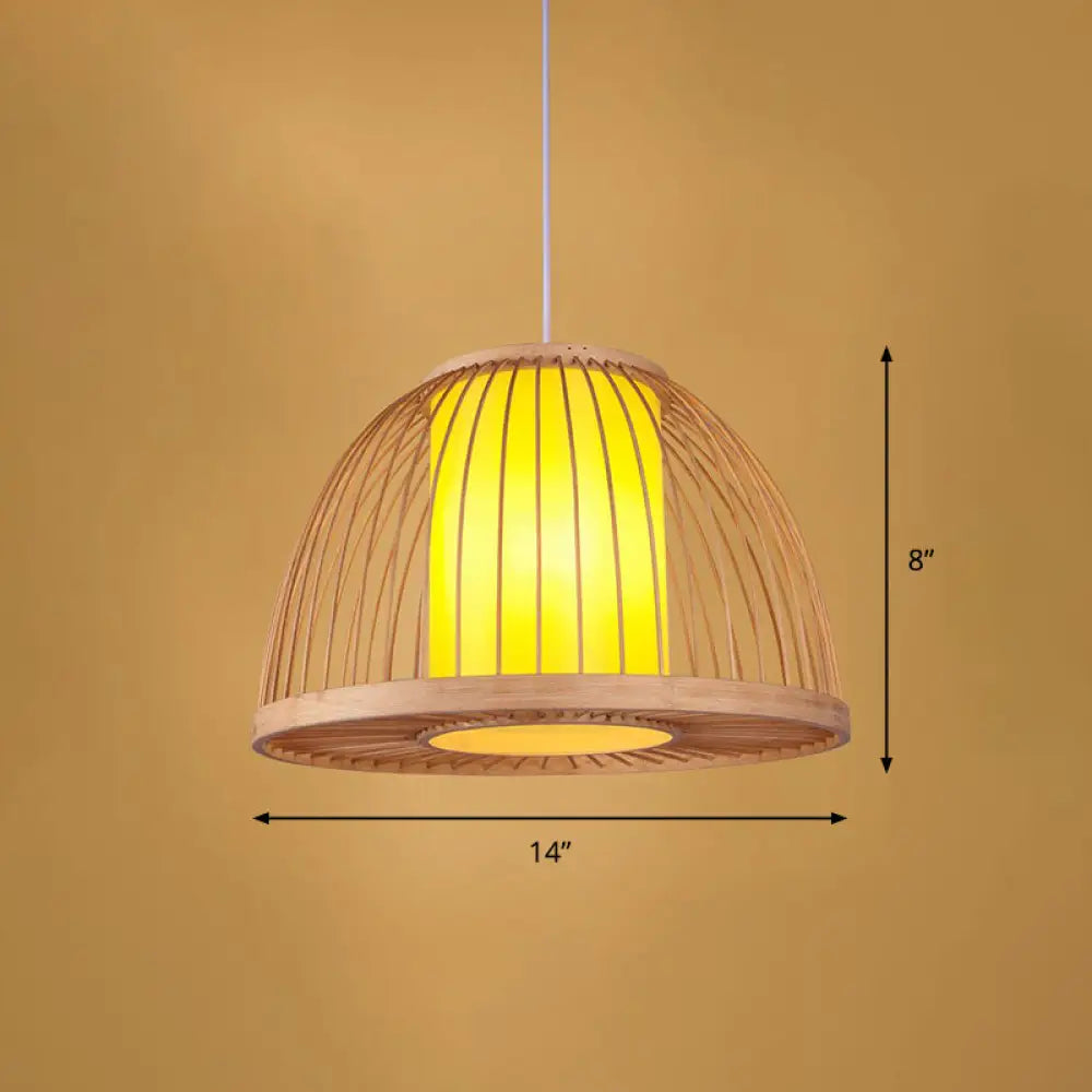 Simplicity 1-Light Bamboo Suspension Pendant: Handcrafted Wood Lighting Fixture For Restaurants / I