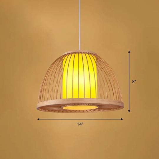 Simplicity 1-Light Bamboo Suspension Pendant: Handcrafted Wood Lighting Fixture For Restaurants / I