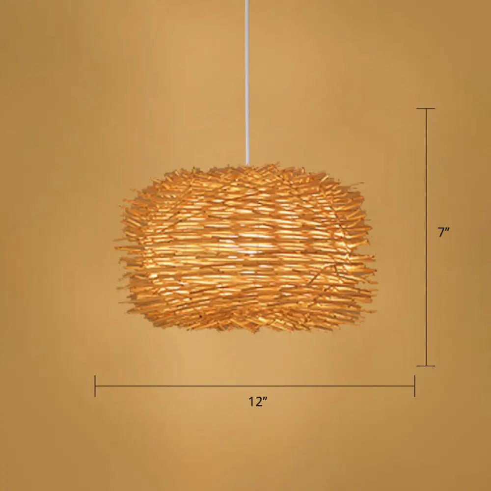 Simplicity 1-Light Bamboo Suspension Pendant: Handcrafted Wood Lighting Fixture For Restaurants / K