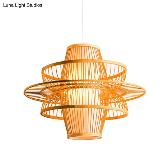 Simplicity 1-Light Bamboo Wood Pendant Light Fixture For Bedroom - Symmetrical Suspension