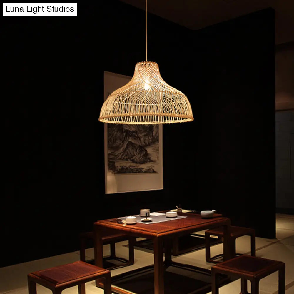 Simplicity 1-Light Rattan Suspension Pendant Light - Perfect For Tea Room