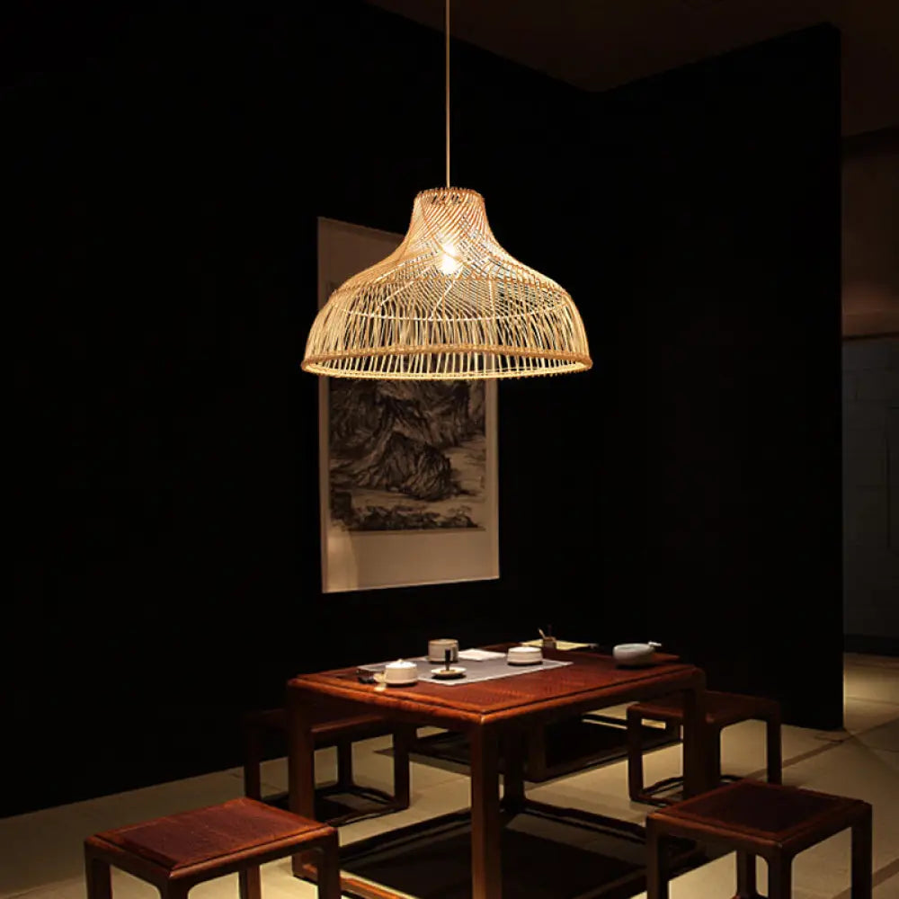 Simplicity 1-Light Rattan Suspension Pendant Light - Perfect For Tea Room Wood / 16’