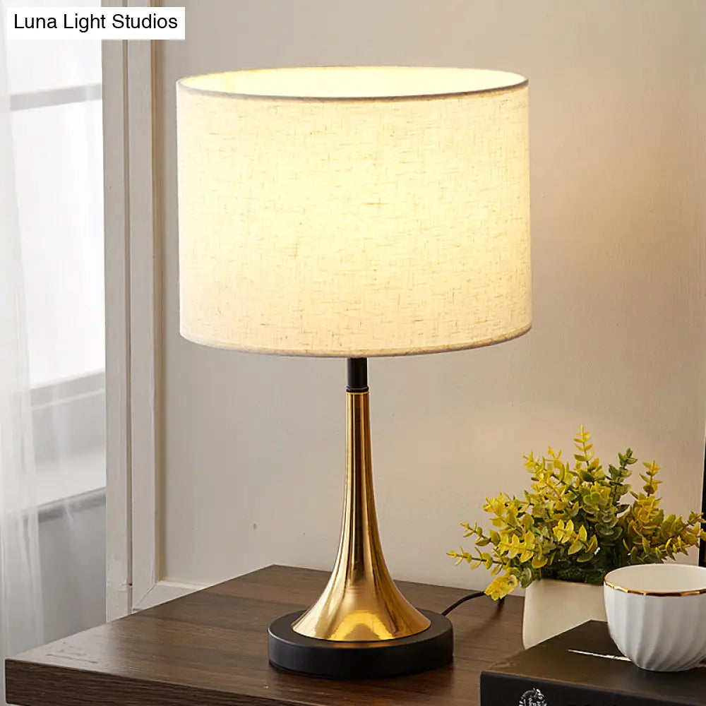 Simplicity 1-Light White Table Lamp With Fabric Shade And Brass-Black Base