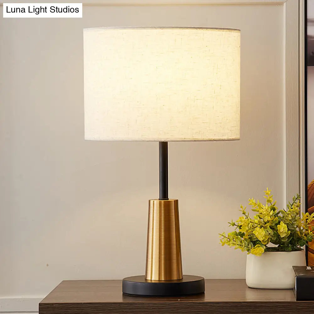 Simplicity 1-Light White Table Lamp With Fabric Shade And Brass-Black Base