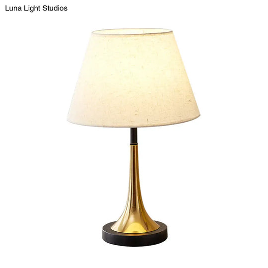 Simplicity 1-Light White Table Lamp With Fabric Shade And Brass-Black Base