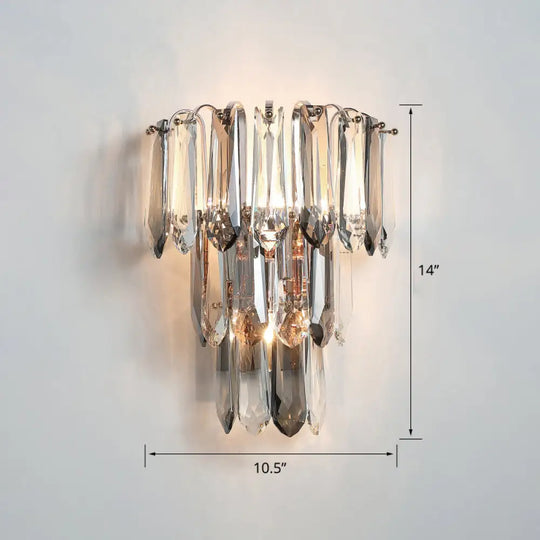 Simplicity 3-Head Wall Mount Sconce Light For Hallway - Clear And Smoke Crystal Tiers