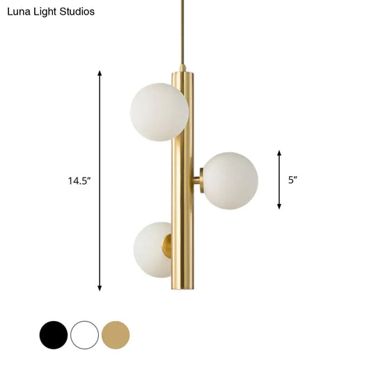 Simplicity 3-Light Linear Chandelier: Black/White/Gold With White Glass Pendant