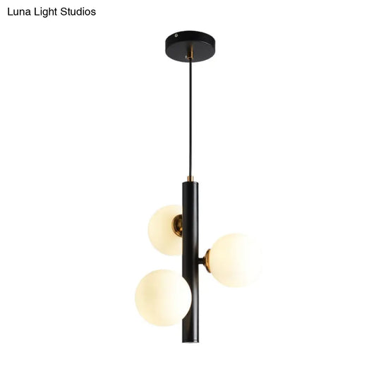 Simplicity 3-Light Linear Chandelier: Black/White/Gold With White Glass Pendant