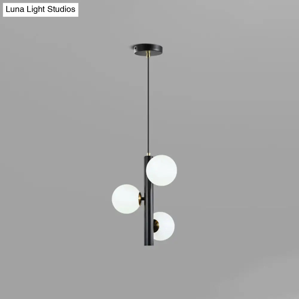 Simplicity 3-Light Linear Chandelier: Black/White/Gold With White Glass Pendant