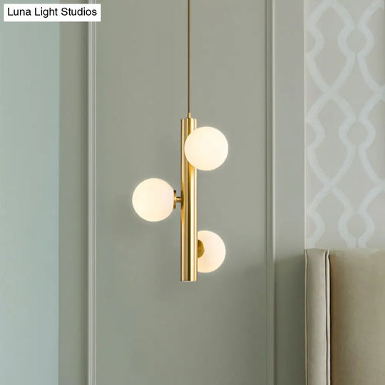 Simplicity 3-Light Linear Chandelier: Black/White/Gold With White Glass Pendant