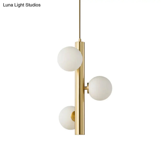 Simplicity 3-Light Linear Chandelier: Black/White/Gold With White Glass Pendant