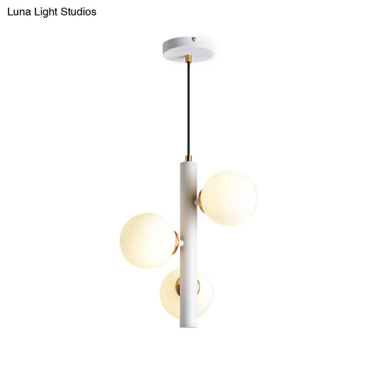 Simplicity 3-Light Linear Chandelier: Black/White/Gold With White Glass Pendant