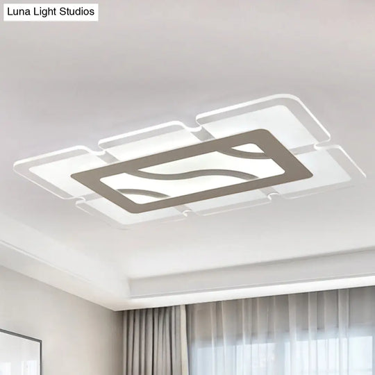 Simplicity Acrylic Led Flush Mount Ceiling Light - Rectangular Wide In White With Warm/White Options