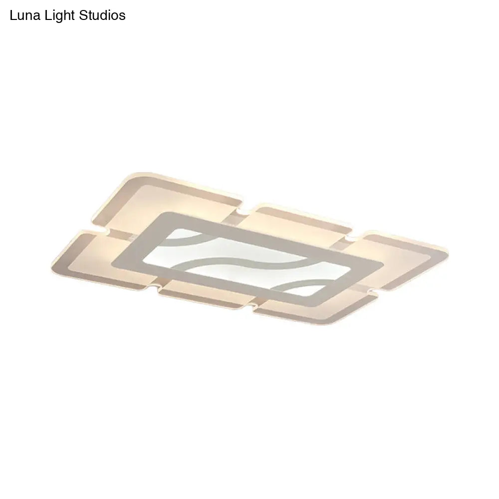Simplicity Acrylic Led Flush Mount Ceiling Light - Rectangular Wide In White With Warm/White Options