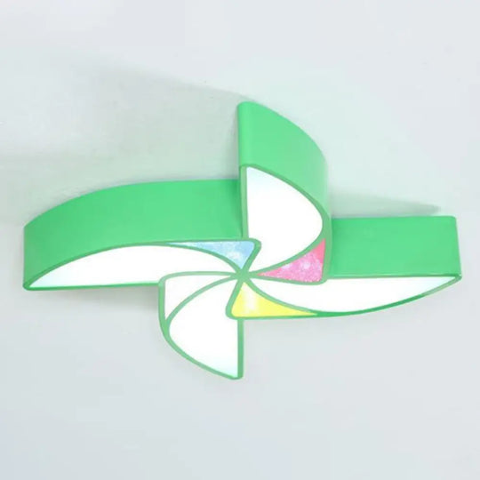 Simplicity Acrylic Pinwheel Led Nursery Ceiling Flush Mount Light Green / 18’ White