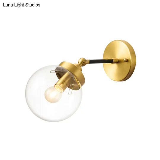 Simplicity Adjustable Globe Sconce Light Brass Wall Mount Lamp - 1 Bulb With Transparent Glass Shade