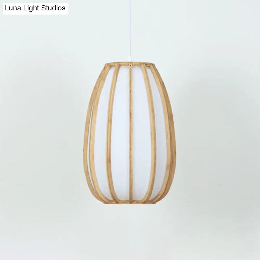 Simplicity Bamboo Curved Drum Suspension Pendant Light - 1-Light Tea Room Wood Design