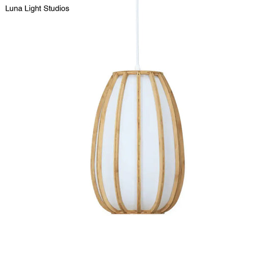 Simplicity Bamboo Curved Drum Suspension Pendant Light - 1-Light Tea Room Wood Design