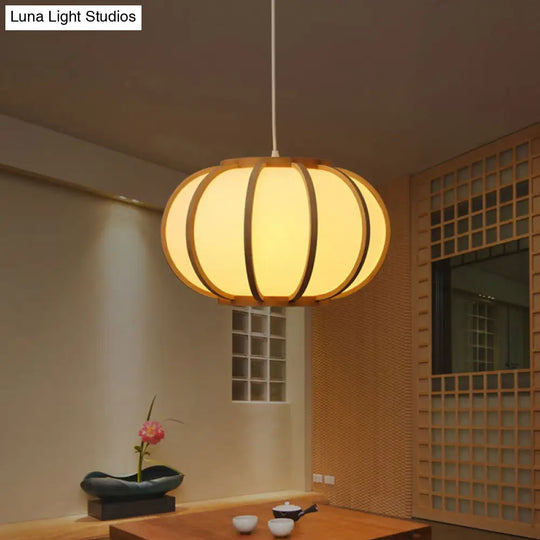 Simplicity Bamboo Curved Drum Suspension Pendant Light - 1-Light Tea Room Wood Design