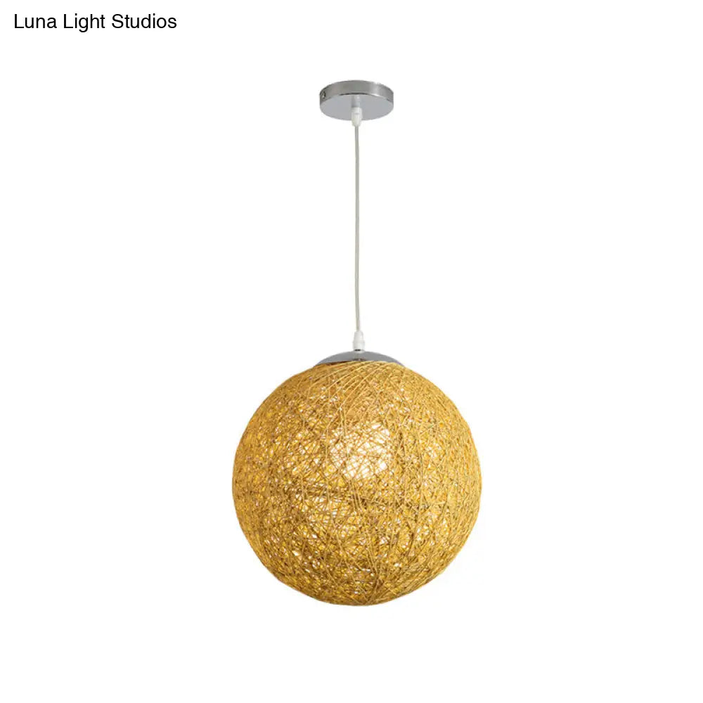 Simplicity Bamboo Globe Pendant Light Fixture In Wood - 1-Light Tea Room Suspension